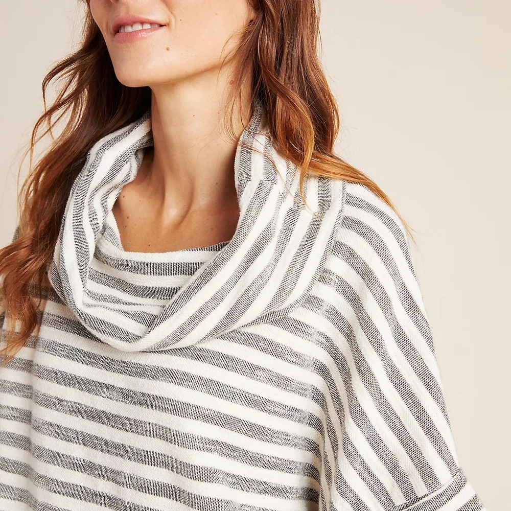 ANTHRO stripe Short-Sleeve Cowl Neck Sweater - Gray & Cream - Picture 2 of 4